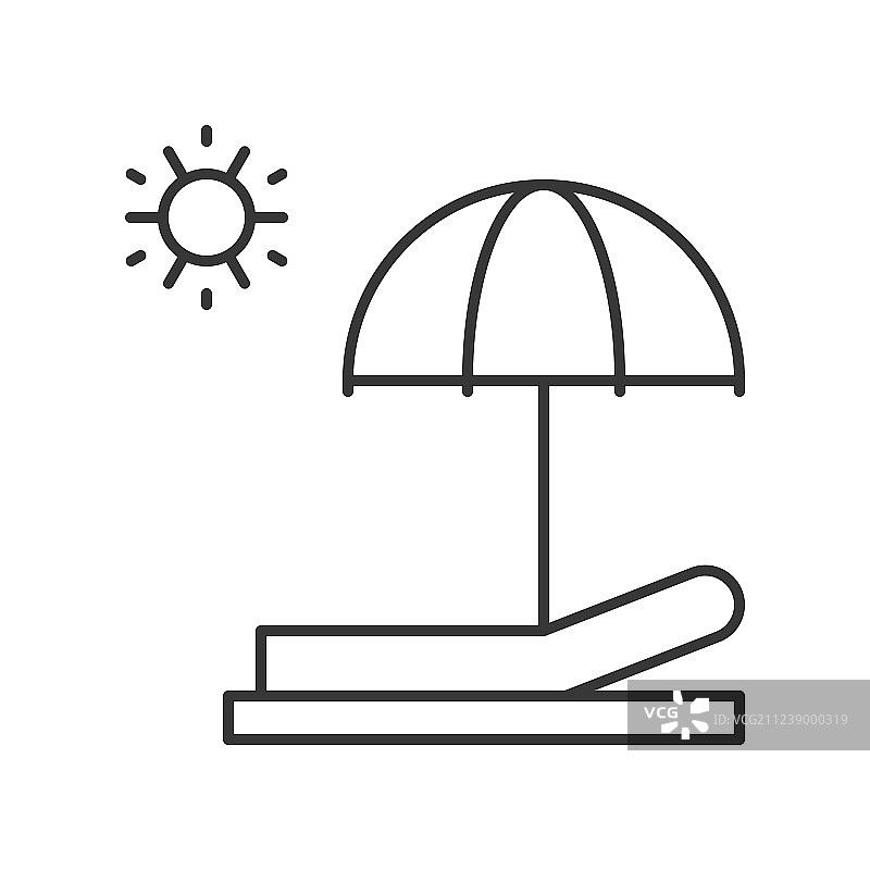 沙滩椅、遮阳伞和日光浴轮廓图标图片素材