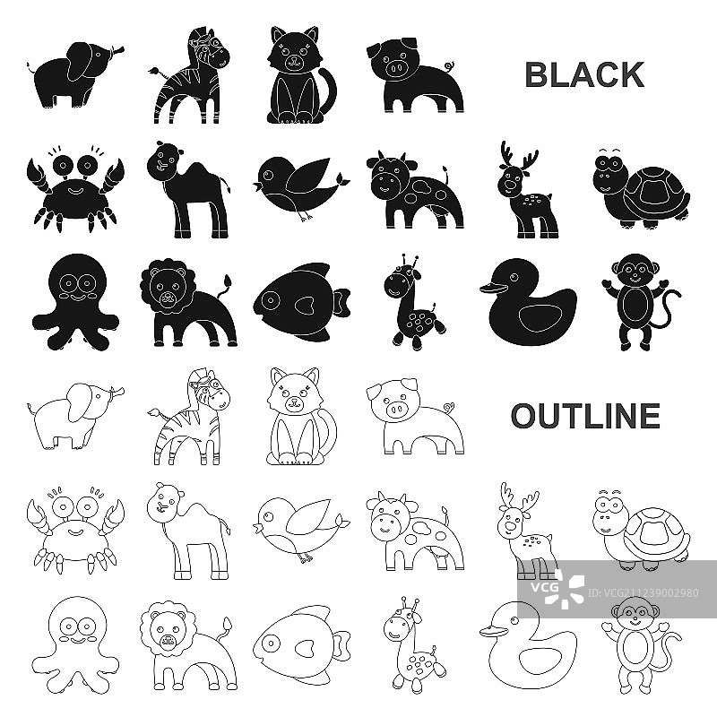 一套非现实的黑色动物图标图片素材
