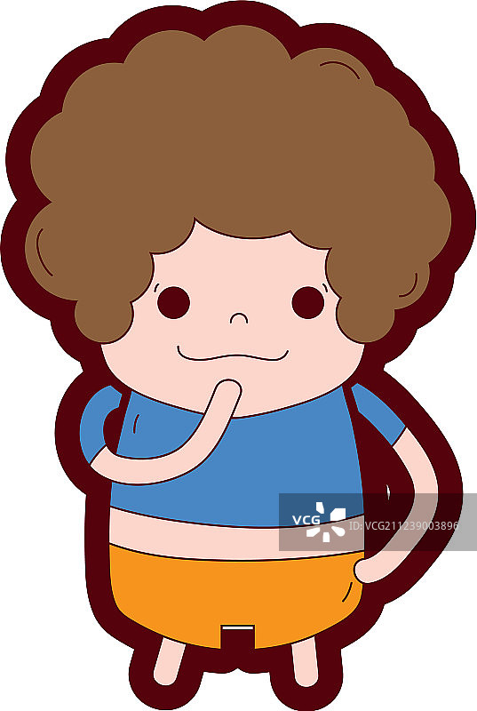 线条彩色卷发思考的男孩图片素材