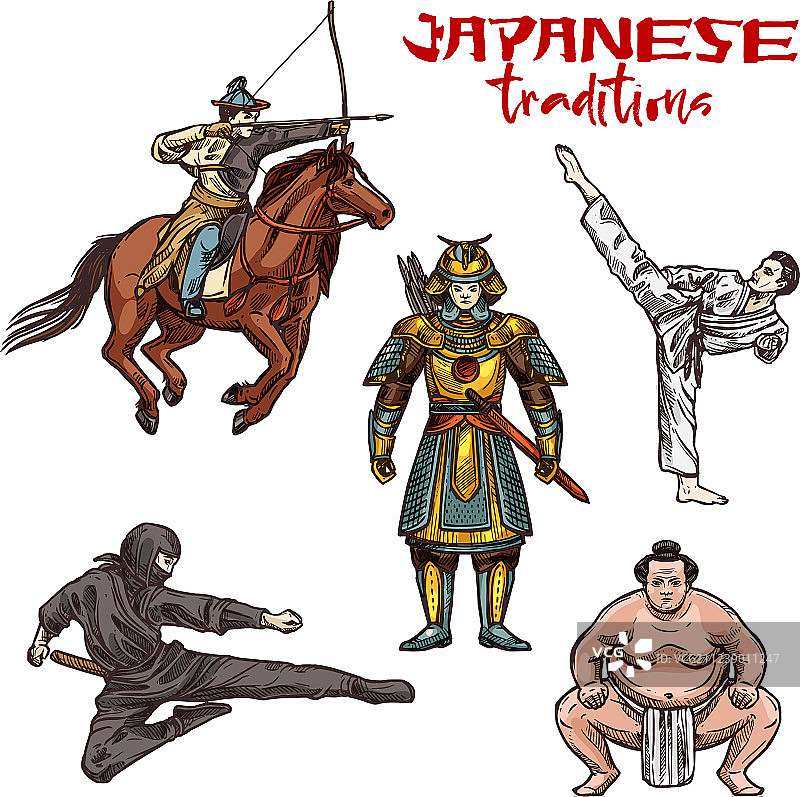 日本武术素描：战士图片素材