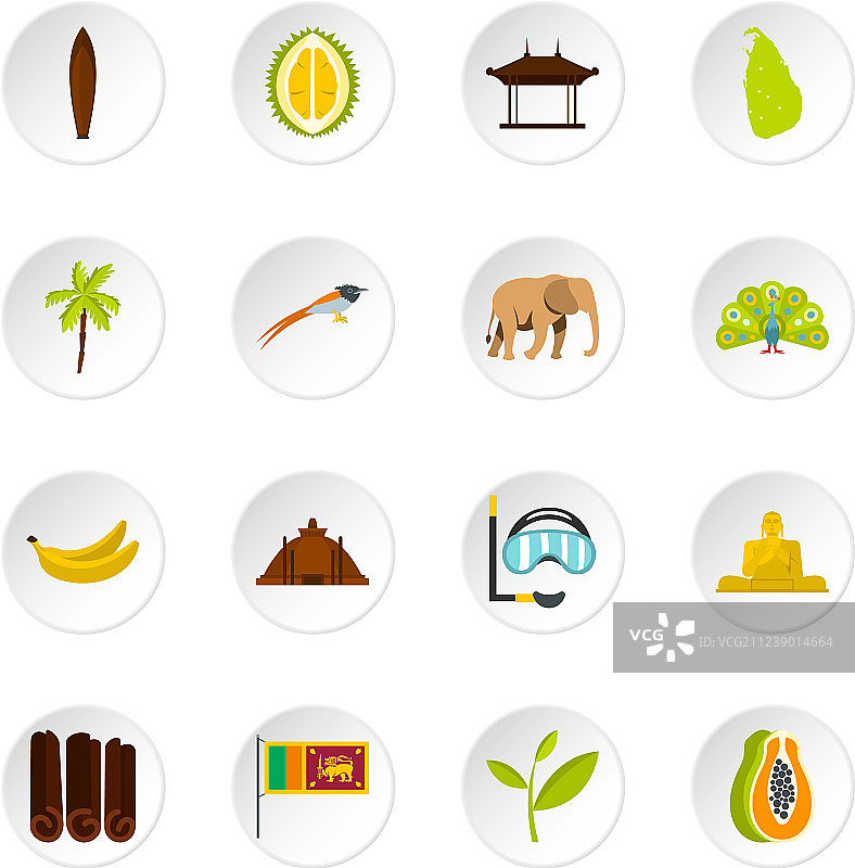 斯里兰卡旅游系列扁平图标图片素材
