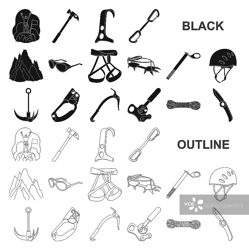 登山攀岩黑色图标集图片素材