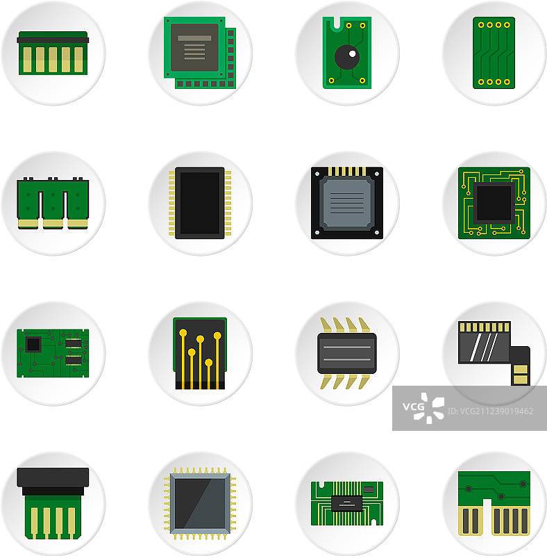 扁平风格电脑芯片图标合集图片素材