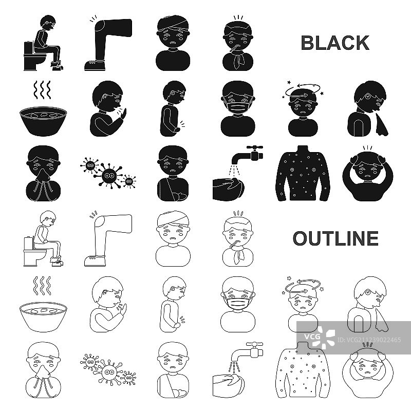 生病的人黑色图标集合图片素材
