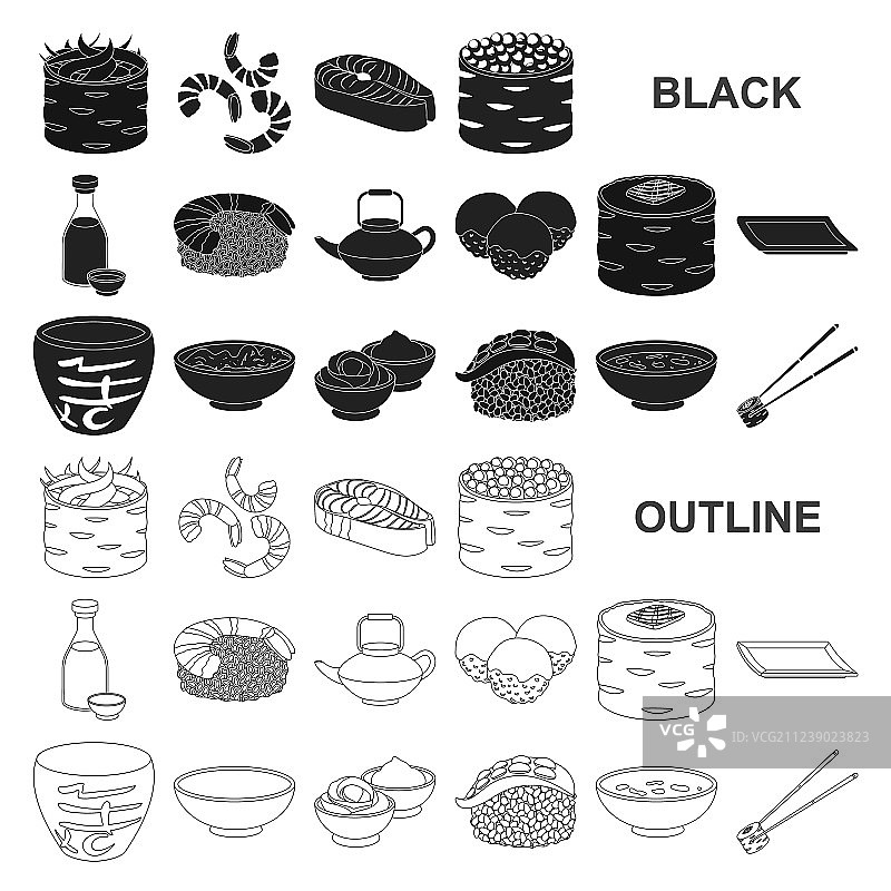 寿司和调味品黑色图标合集图片素材