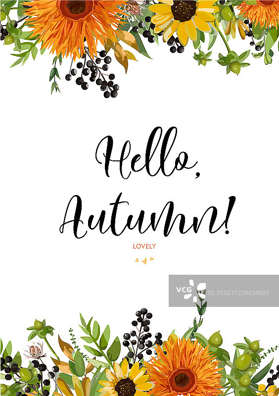 秋季橙色水彩花卉卡片设计图片素材