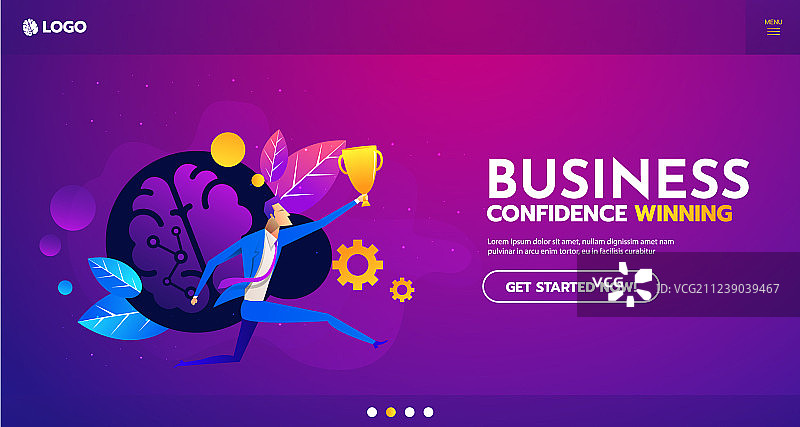 扁平风格成功商人手持金色奖杯图片素材