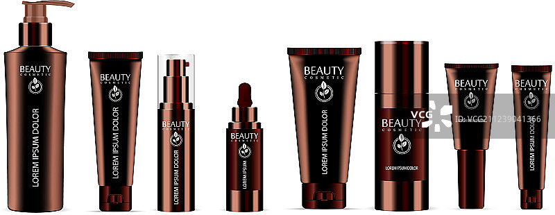 棕色奢华化妆品瓶8件套图片素材