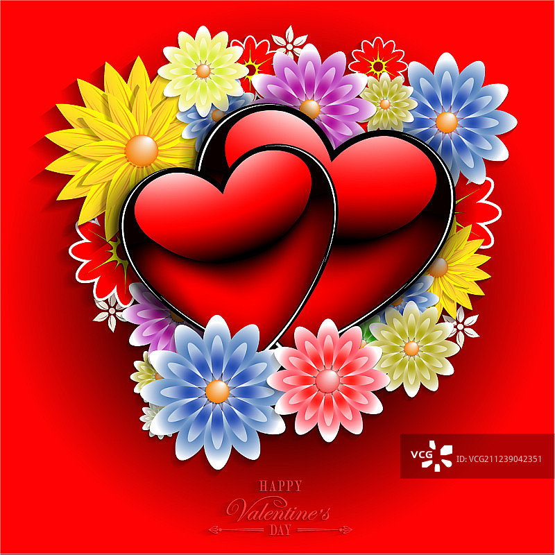 红色背景与花卉剪影图片素材