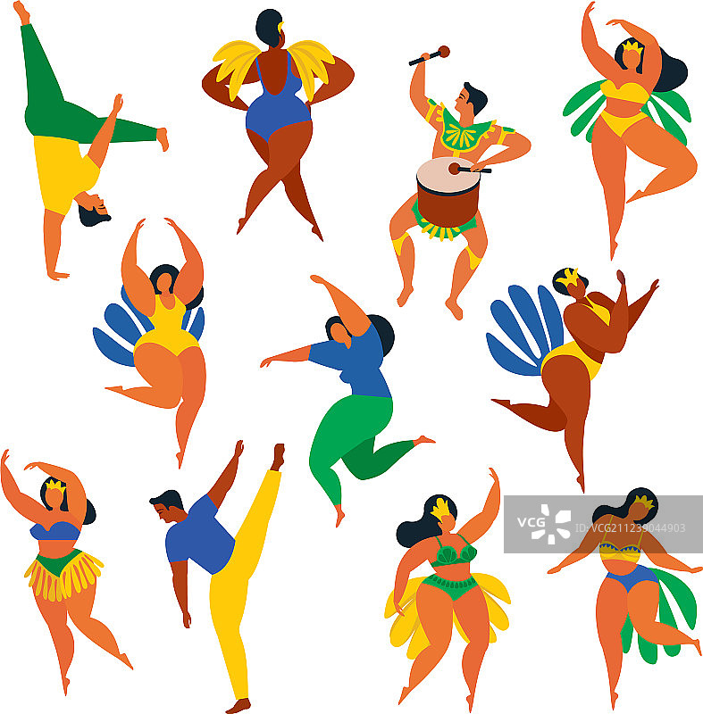 巴西桑巴舞者卡波耶拉鼓手狂欢节图片素材