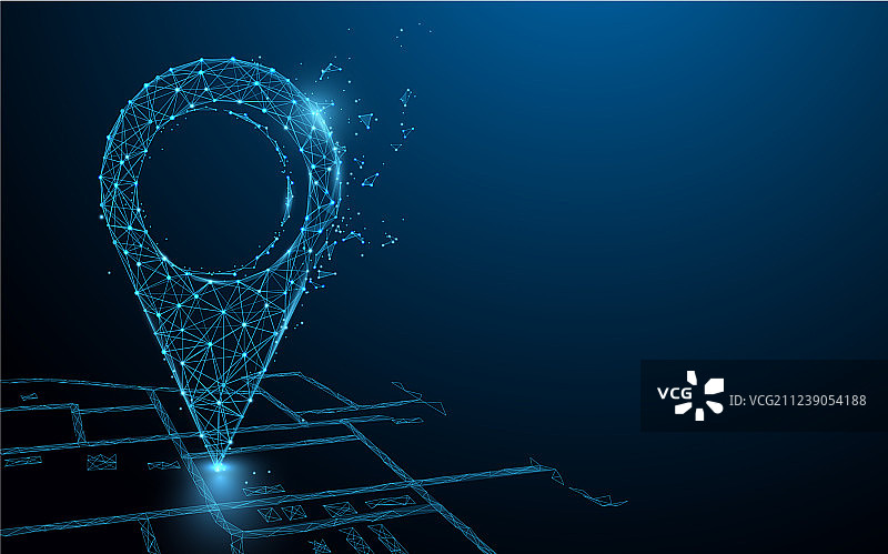 地图与图钉构成线条三角形粒子图片素材