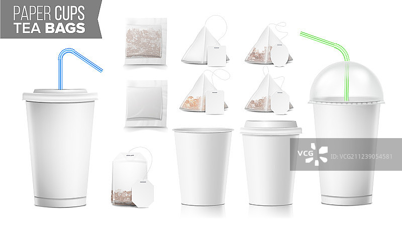 一次性纸杯和茶包套装图片素材