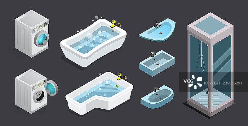 2.5D隔离浴室内部图标图片素材