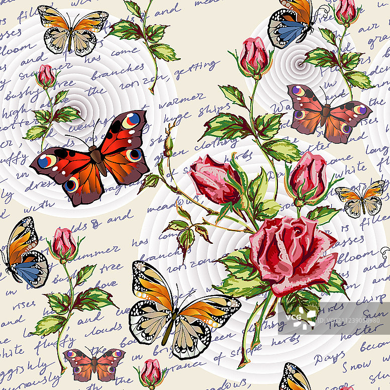 花卉蝴蝶无缝图案图片素材