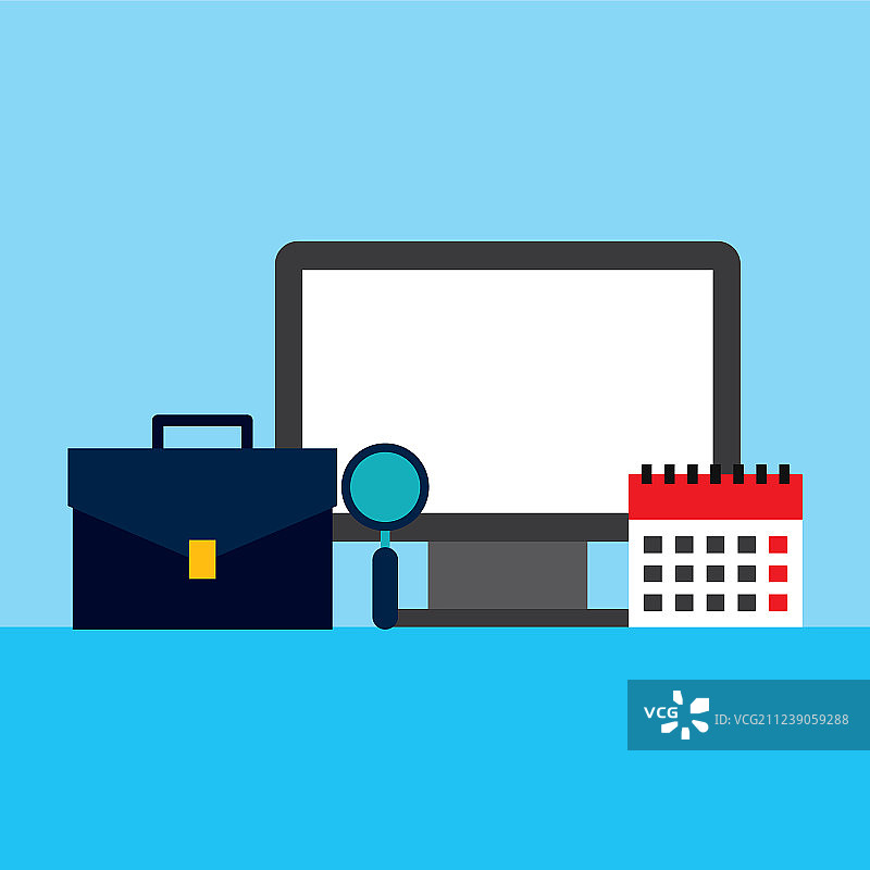 带有作品集和图标的电脑显示器图片素材