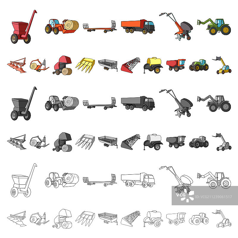 农业机械卡通图标集图片素材