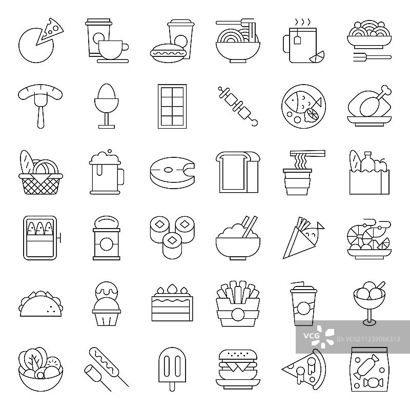 食品和饮料美食概念细线图标图片素材
