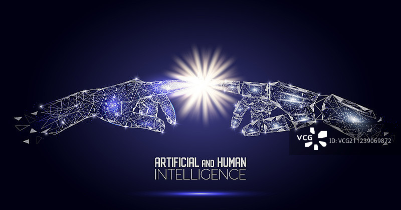 机器人与人手部接触多边形图片素材