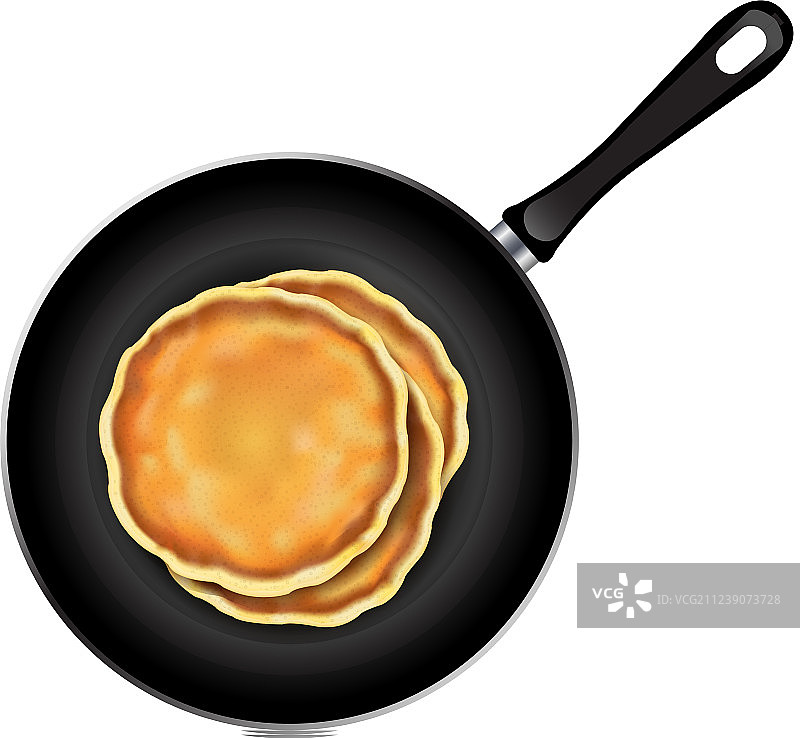 白色背景下的煎锅薄煎饼图片素材