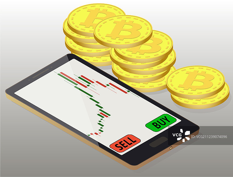 手机右侧的比特币硬币图片素材