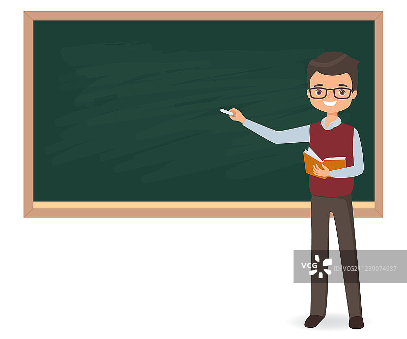 男教师在黑板上写粉笔字图片素材