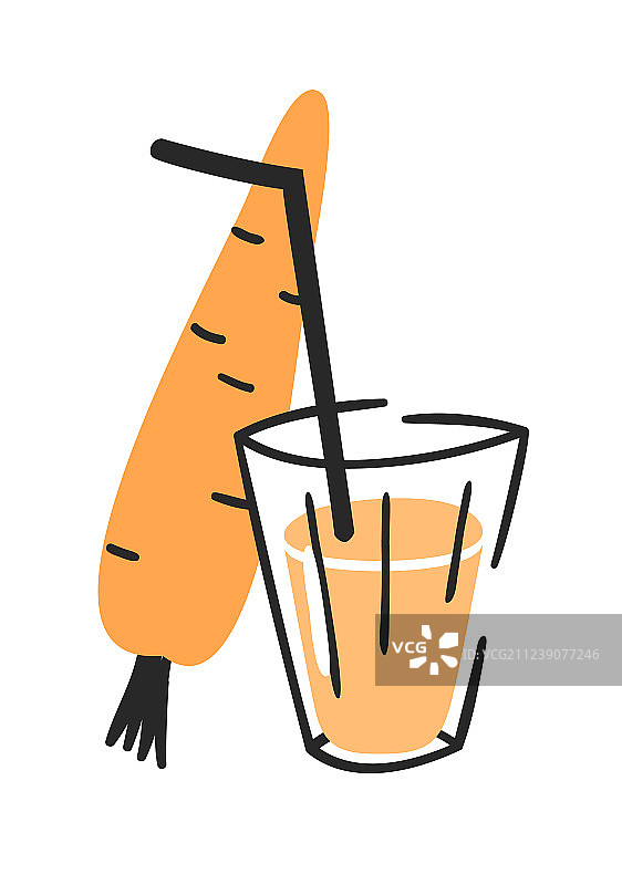 手绘夏季胡萝卜汁和玻璃杯图片素材
