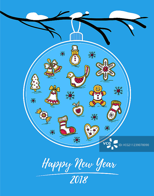 2018新年快乐姜饼贺卡图片素材