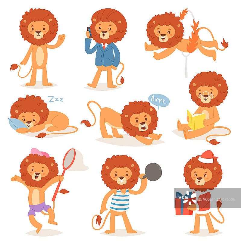卡通狮子儿童野生动物角色图片素材