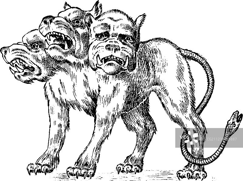 三头犬希腊神话复古图案图片素材