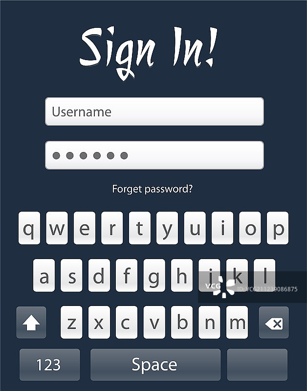 带键盘的登录App UI界面图片素材