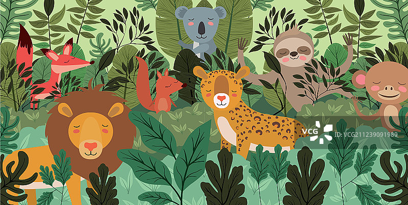 森林动物群像图片素材