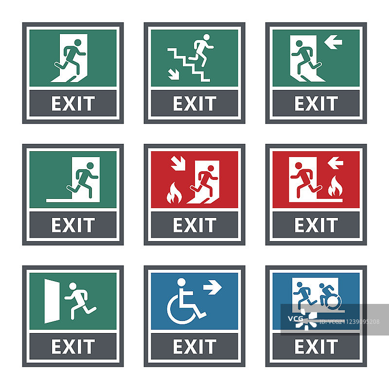 紧急消防出口标志，出口门标签图片素材