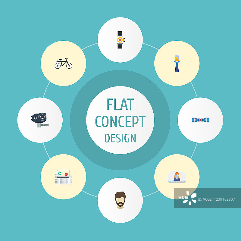 扁平风格图标：平衡车、时尚手表等图片素材