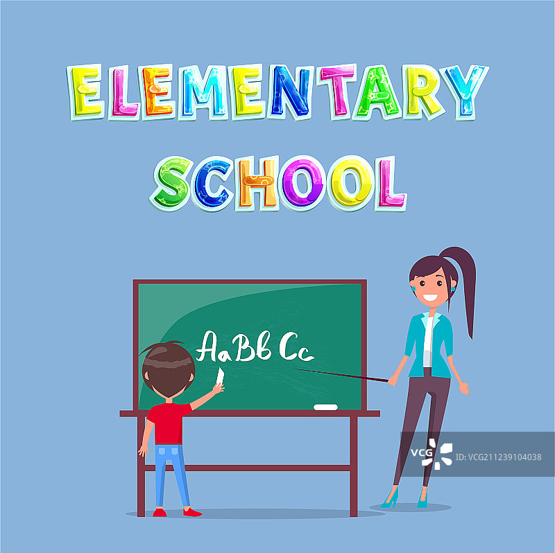 男孩在黑板学校海报上写信图片素材