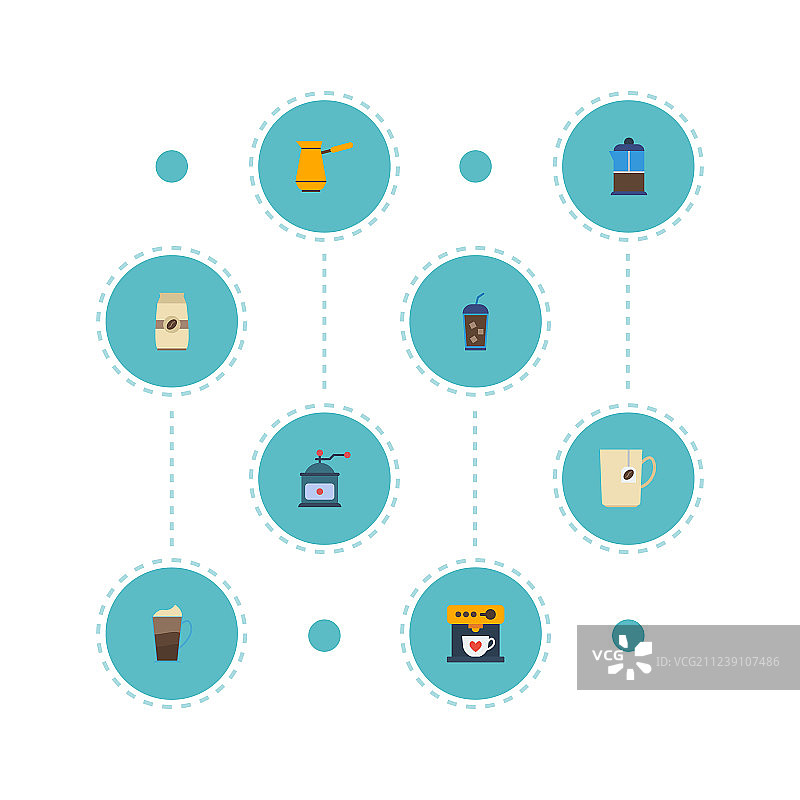 扁平风格图标：种子包、拿铁饮品等图片素材