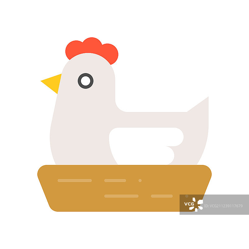 白色背景下的扁平风巢中母鸡图片素材