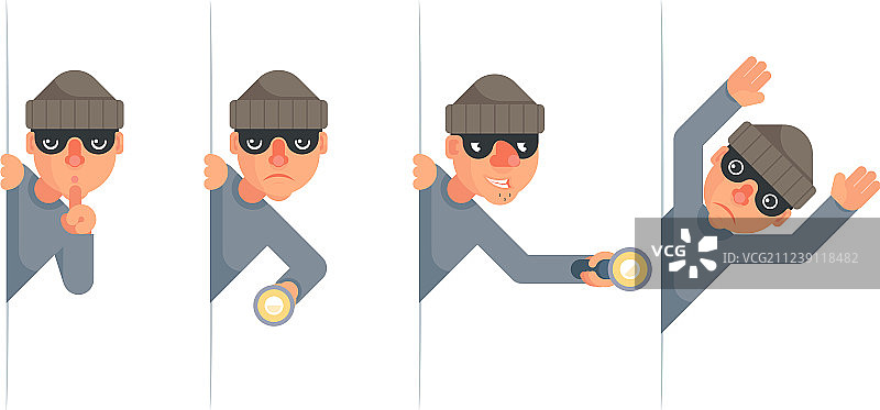 贪婪地抓住手电筒的邪恶小偷图片素材