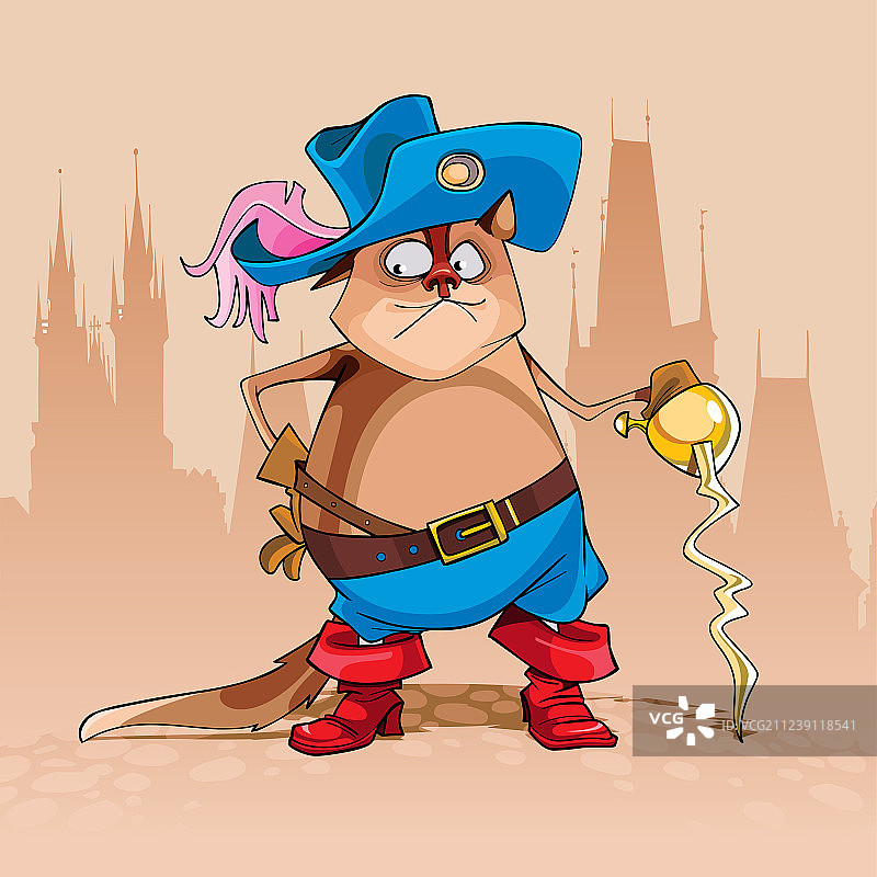 穿着火枪手服装的卡通猫图片素材