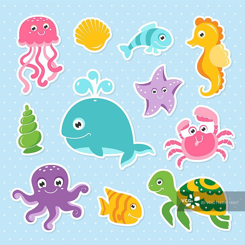 可爱的海洋动物套装图片素材