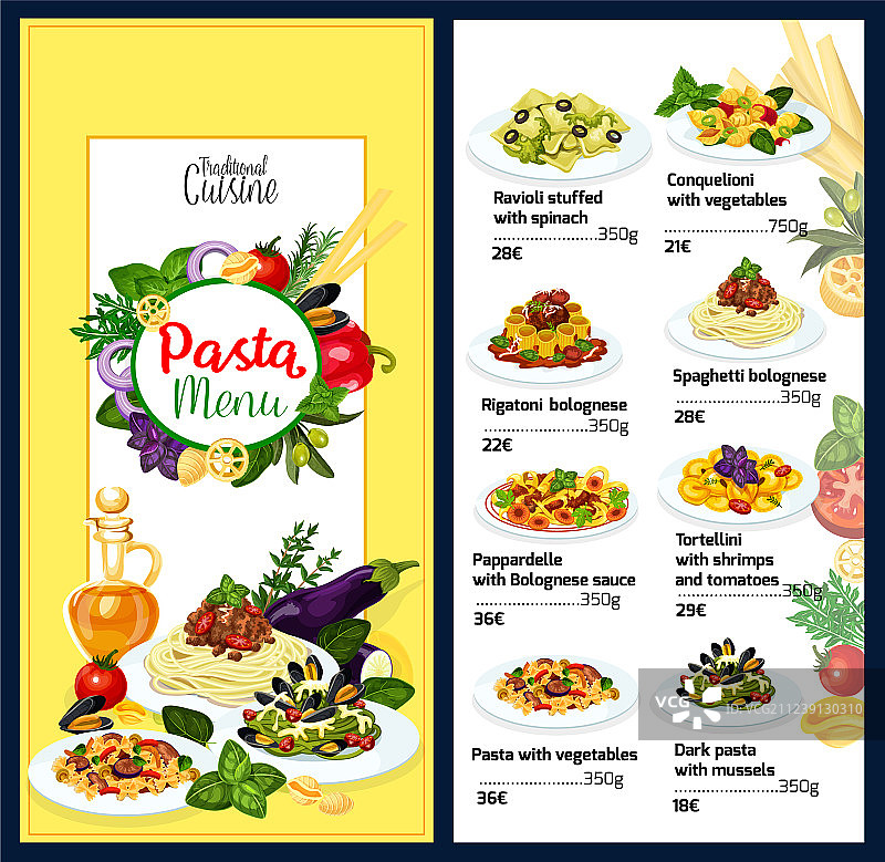 意大利咖啡馆意大利面菜单图片素材