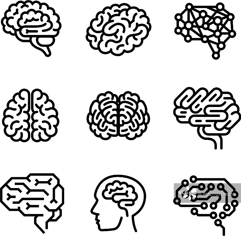 人脑轮廓图标集图片素材