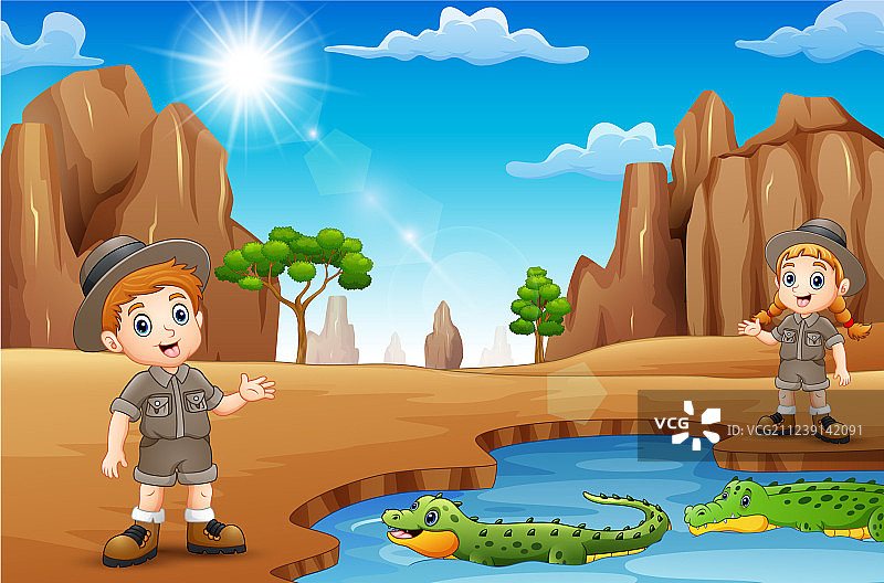 饲养员与沙漠中的鳄鱼图片素材