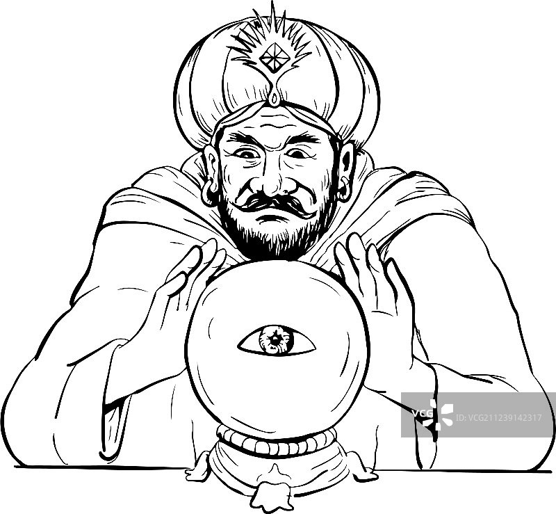 算命先生水晶球绘画图片素材