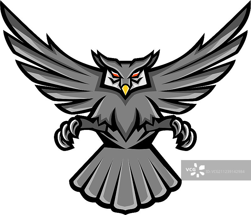 带角猫头鹰俯冲吉祥物正面图片素材