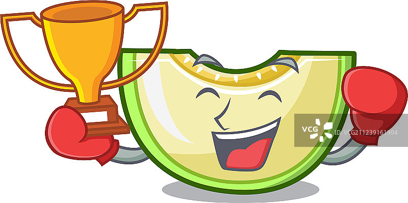 卡通拳击手与新鲜哈密瓜切片图片素材