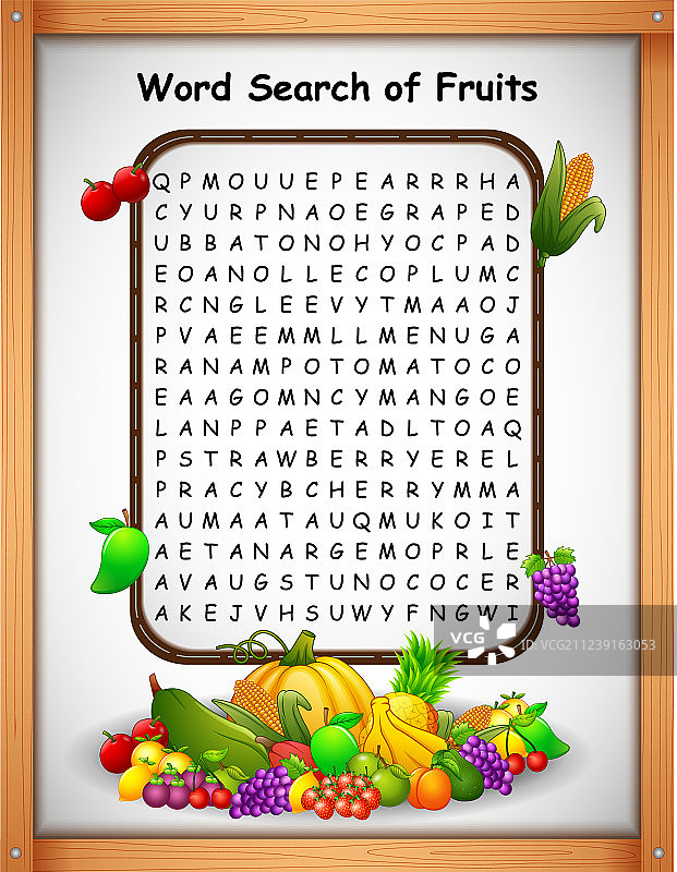 儿童水果填字找单词游戏图片素材
