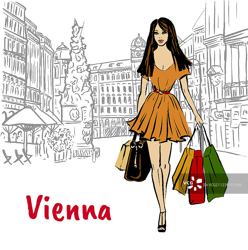 在维也纳购物的女人图片素材