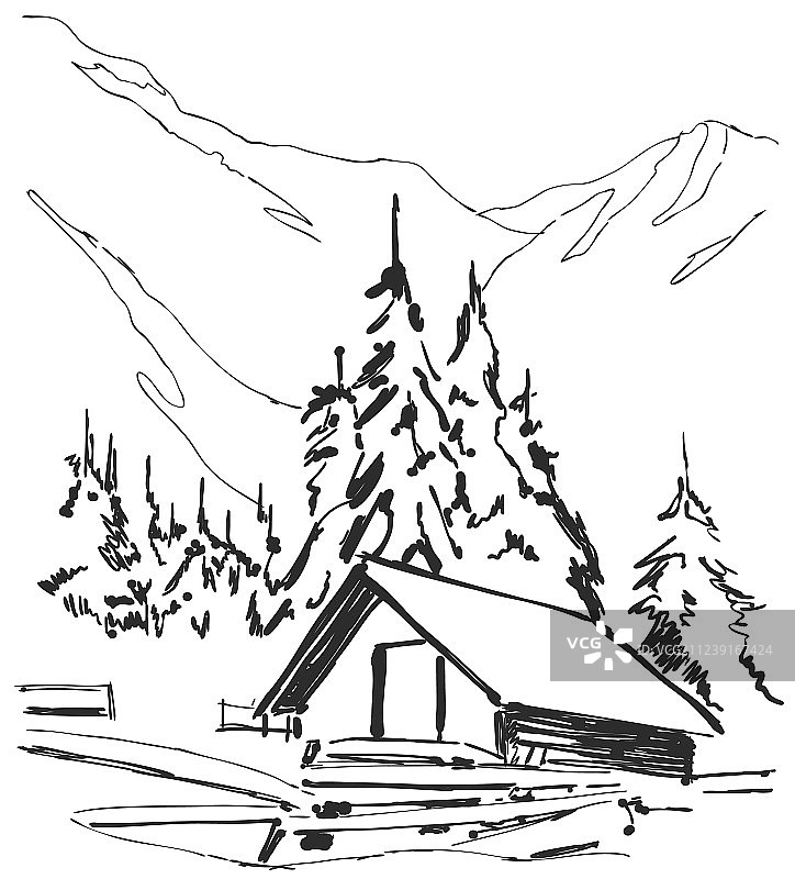 山地景观中的小木屋图片素材