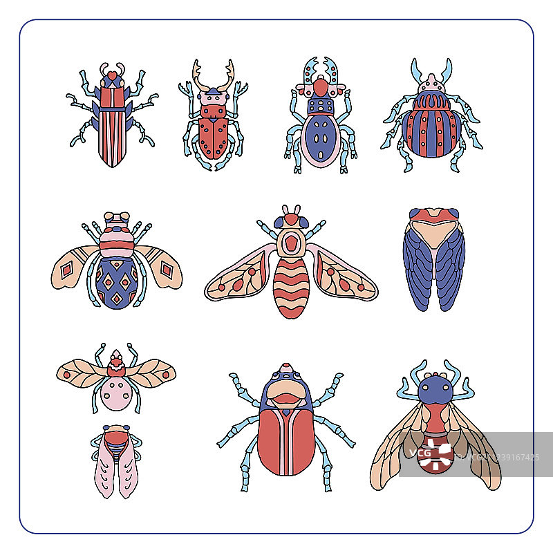 手绘甲虫涂鸦图案合集图片素材