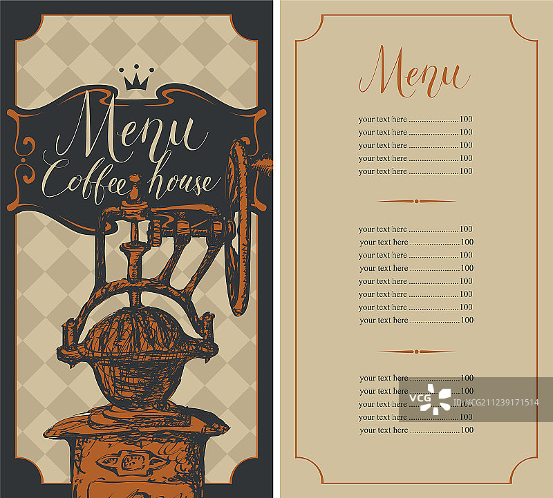 咖啡馆菜单与价格表、咖啡磨图片素材